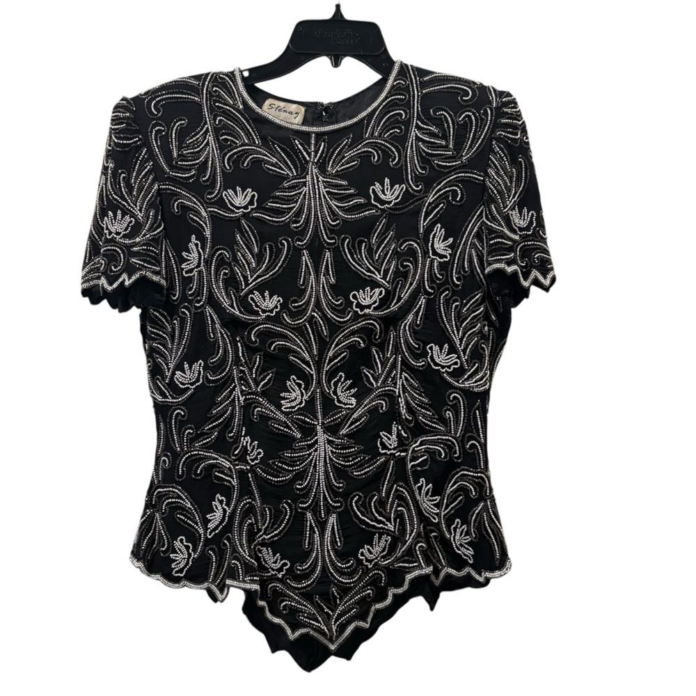 Sténay Vintage Beaded Short Sleeve Silk Top Size L